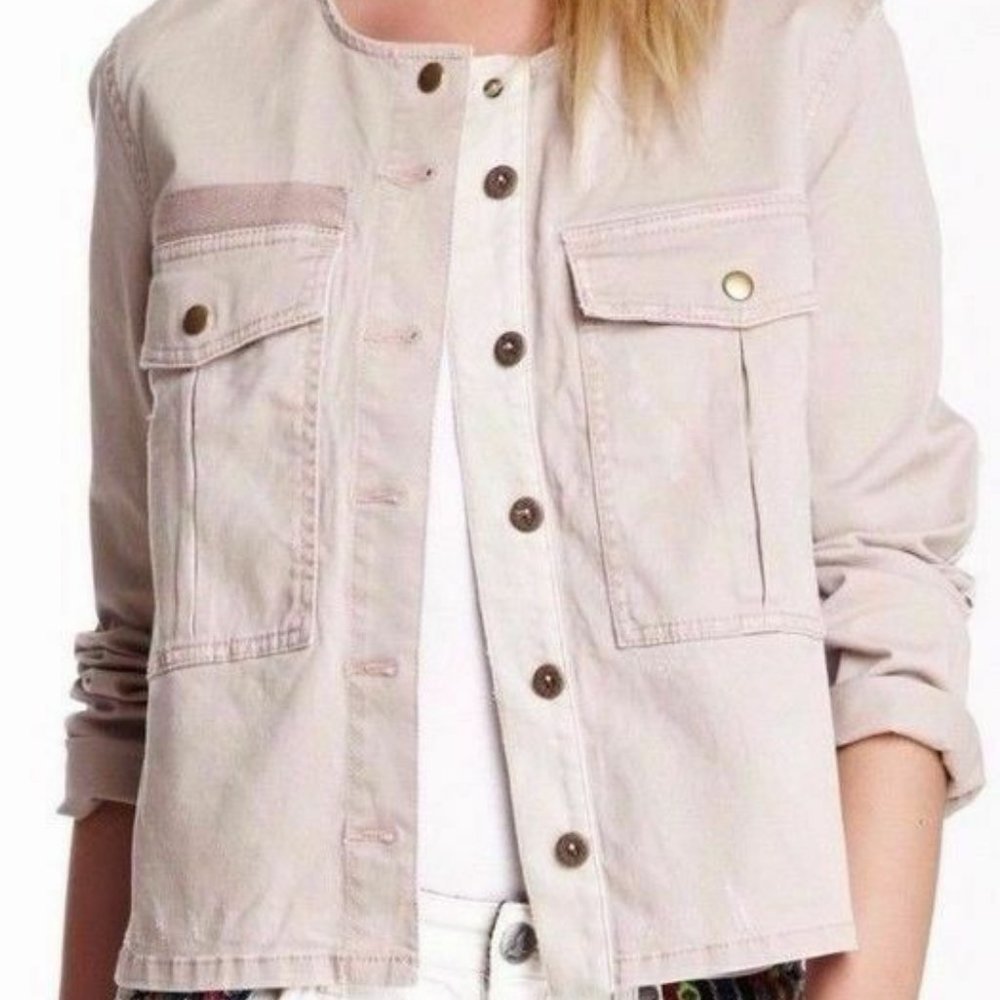 Free People Lou Pink Distressed Military Jacket - Picture 1 of 8